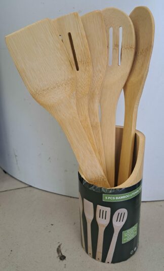 5 Ustensile en bamboo + support