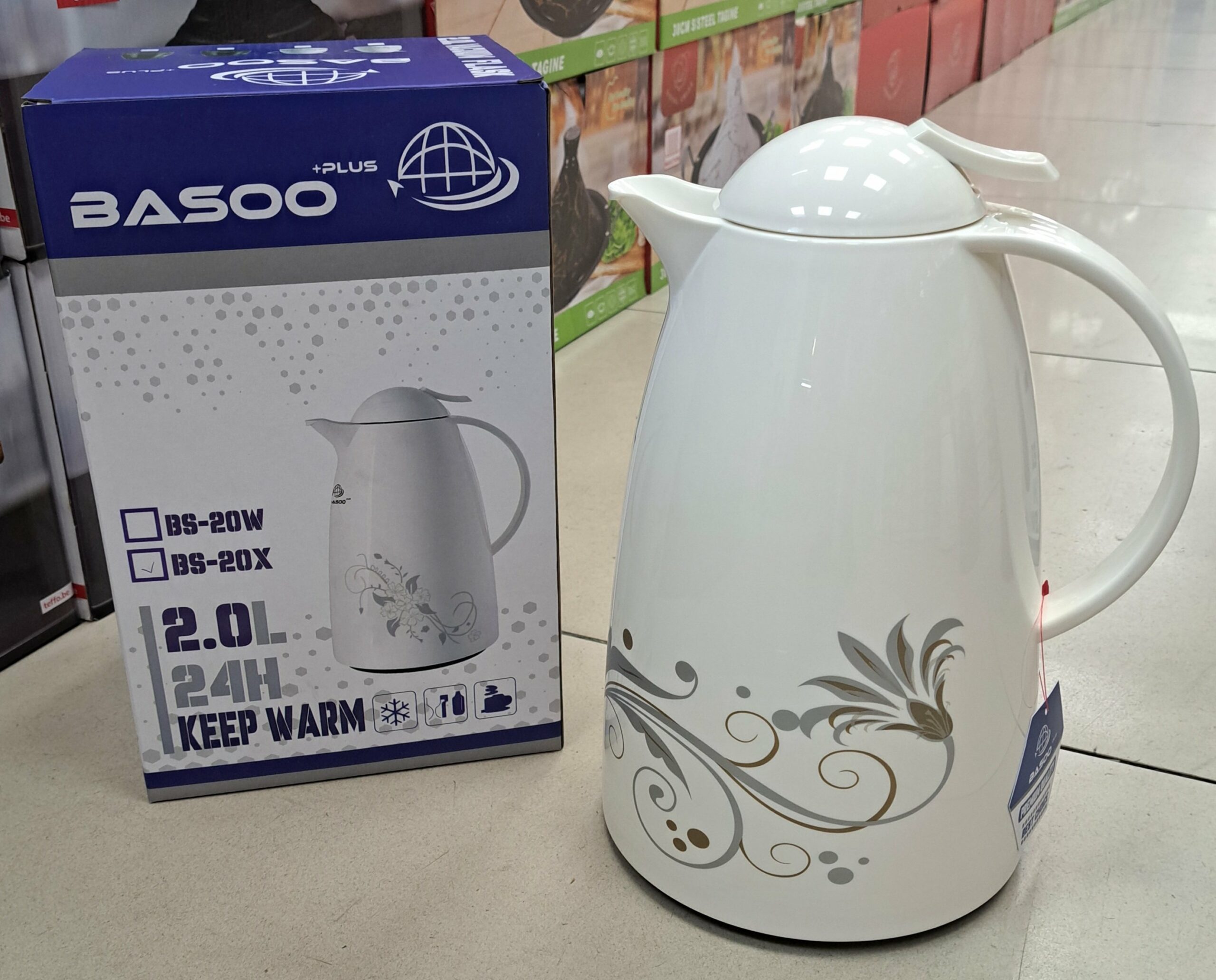 Thermos 2L blanc - intérieur verre rose