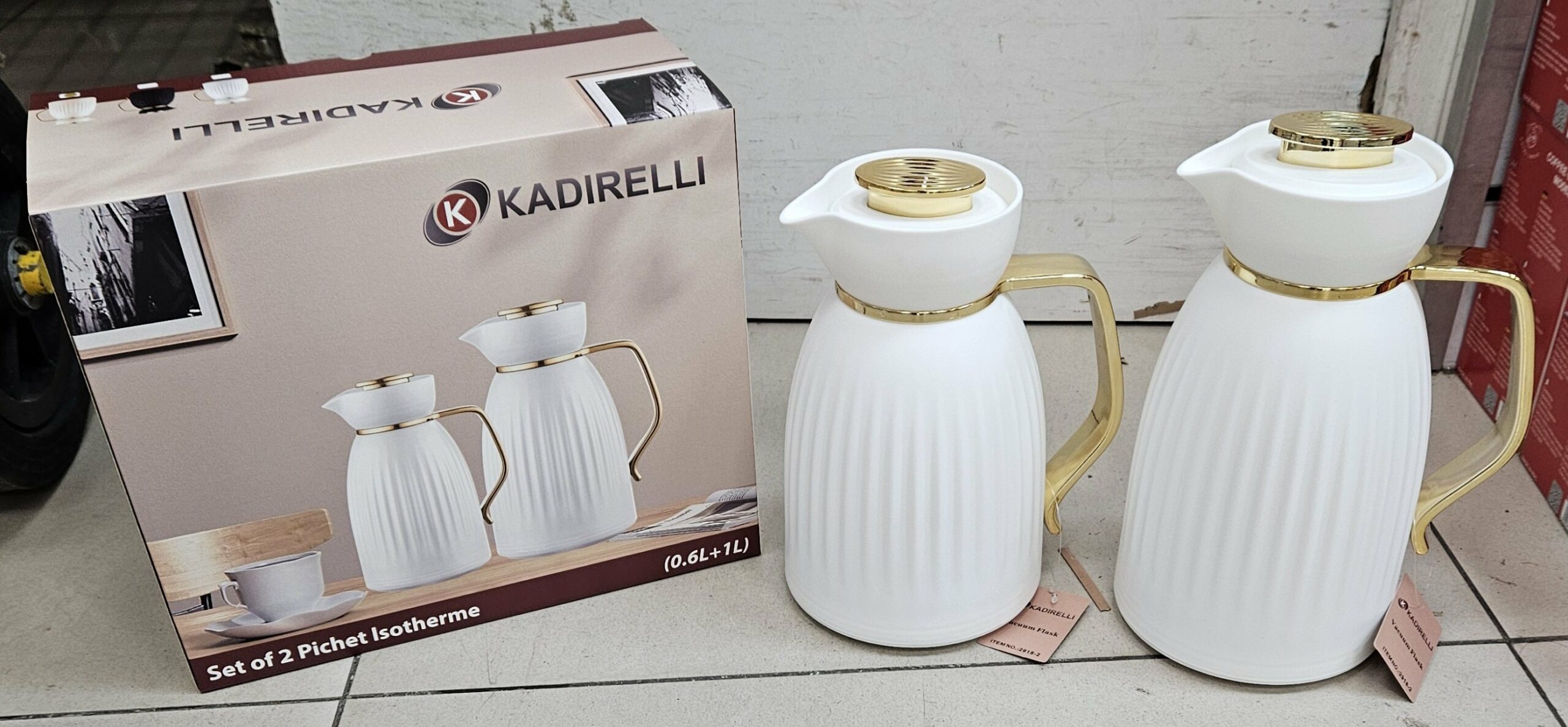 Thermos 0.6L+1L Blanc - intérieur en verre
