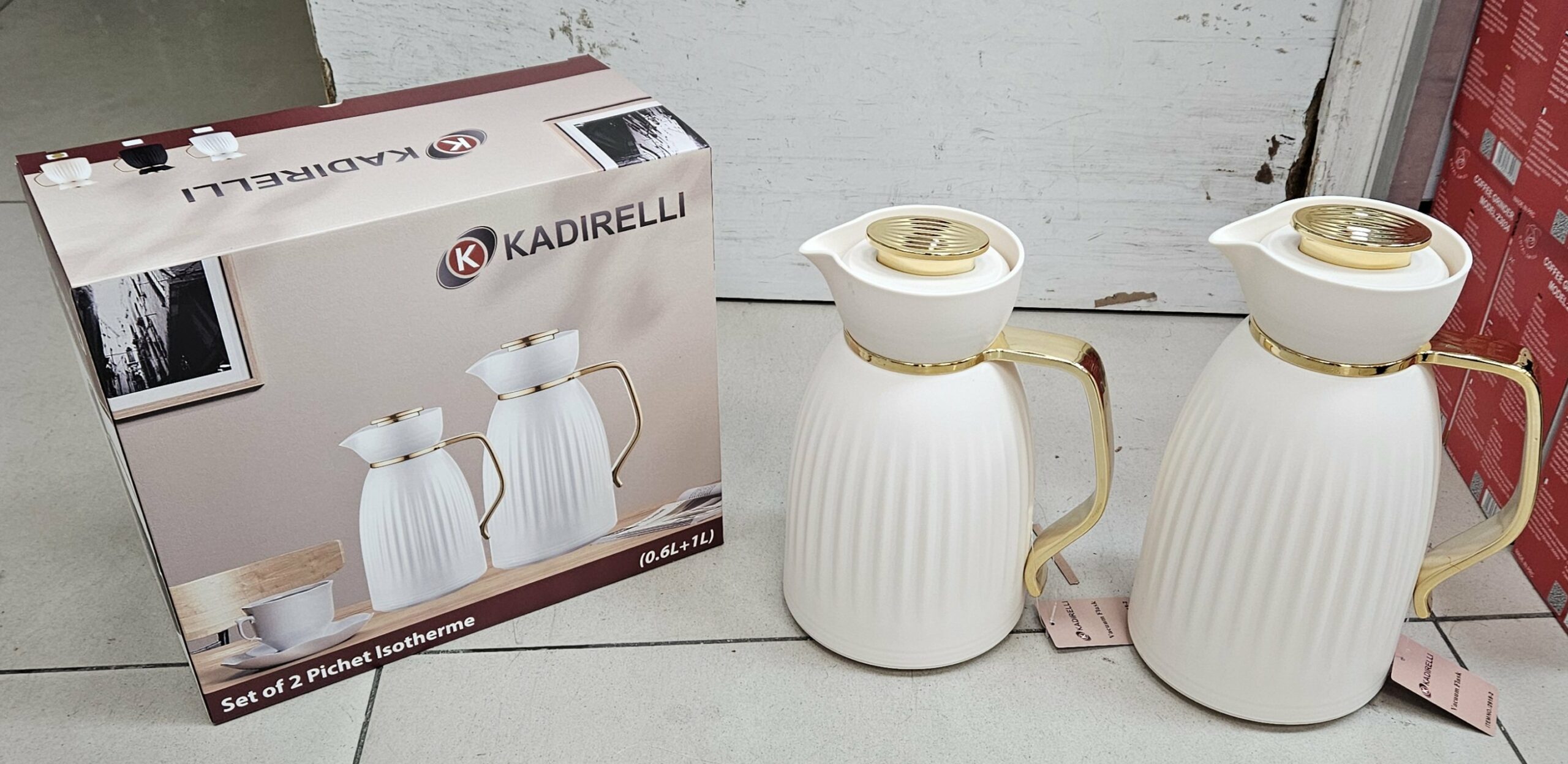 Thermos 0.6L+1L Beige - intérieur en verre
