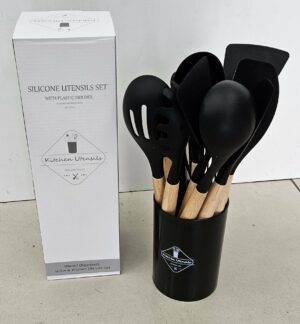 Ustensile silicone 12pcs - Noir