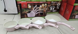 Casserolle 4 pièce manche fixe rose