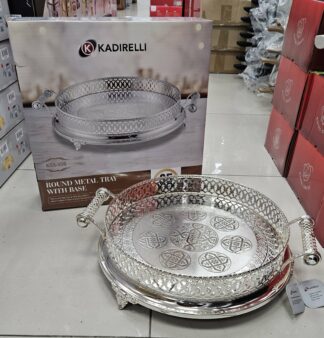 Plateau Rond avec pied 35cm Silver