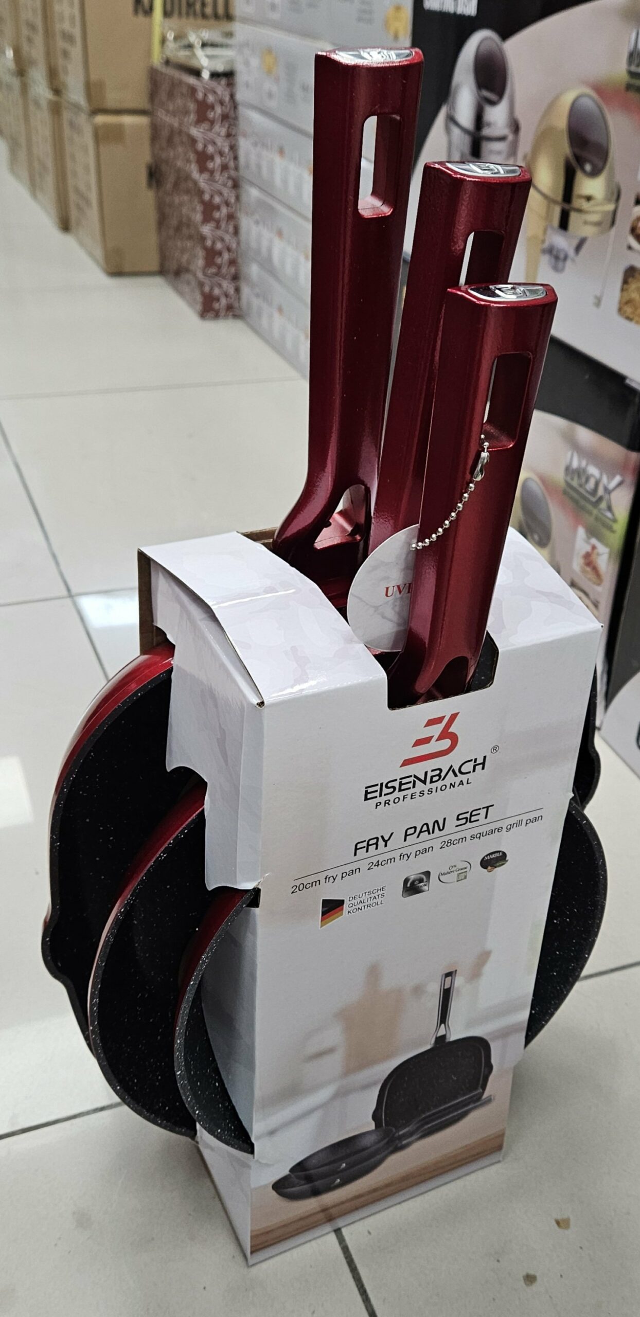 Poele 20cm + 24cm + Grill 28cm - Rouge