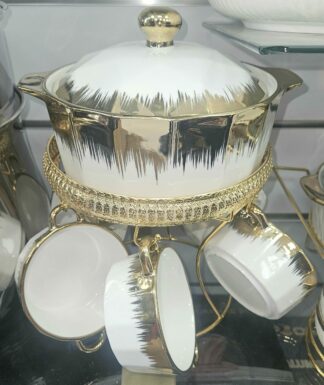 Soupière en porcelaine + 6 bol + support