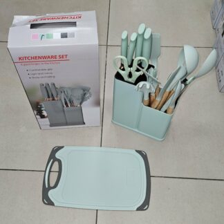 Couteaux socle + Ustensile + planche à découper - Vert