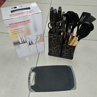 Couteaux socle + Ustensile + planche à découper – Marbré Noir