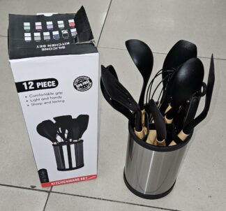 Ustensile de cuisine 12pcs Silicone + socle inox tournant