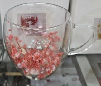 Verre double parroi avec fleur rouge
