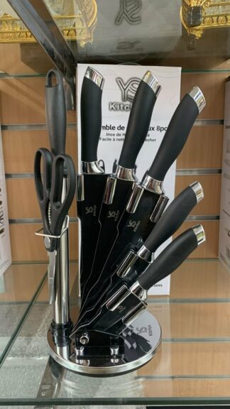 Couteau socle 8pcs Black/Silver - YS009S