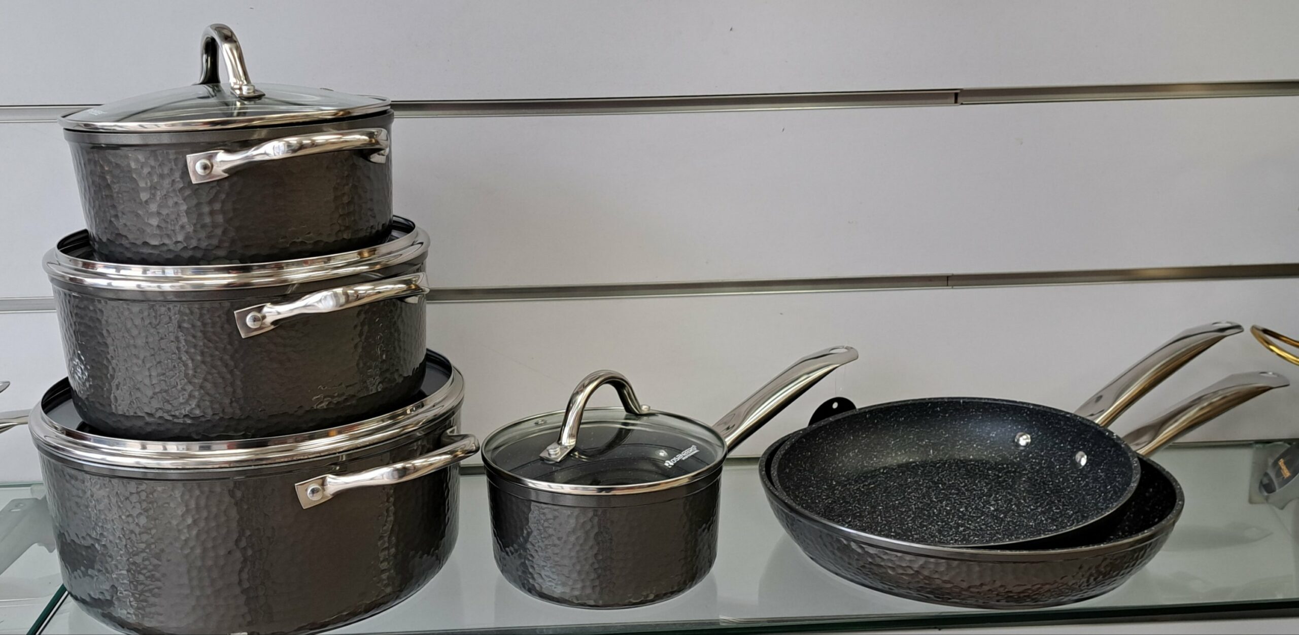 Batterie 10 Pièces Martelé Argenté
