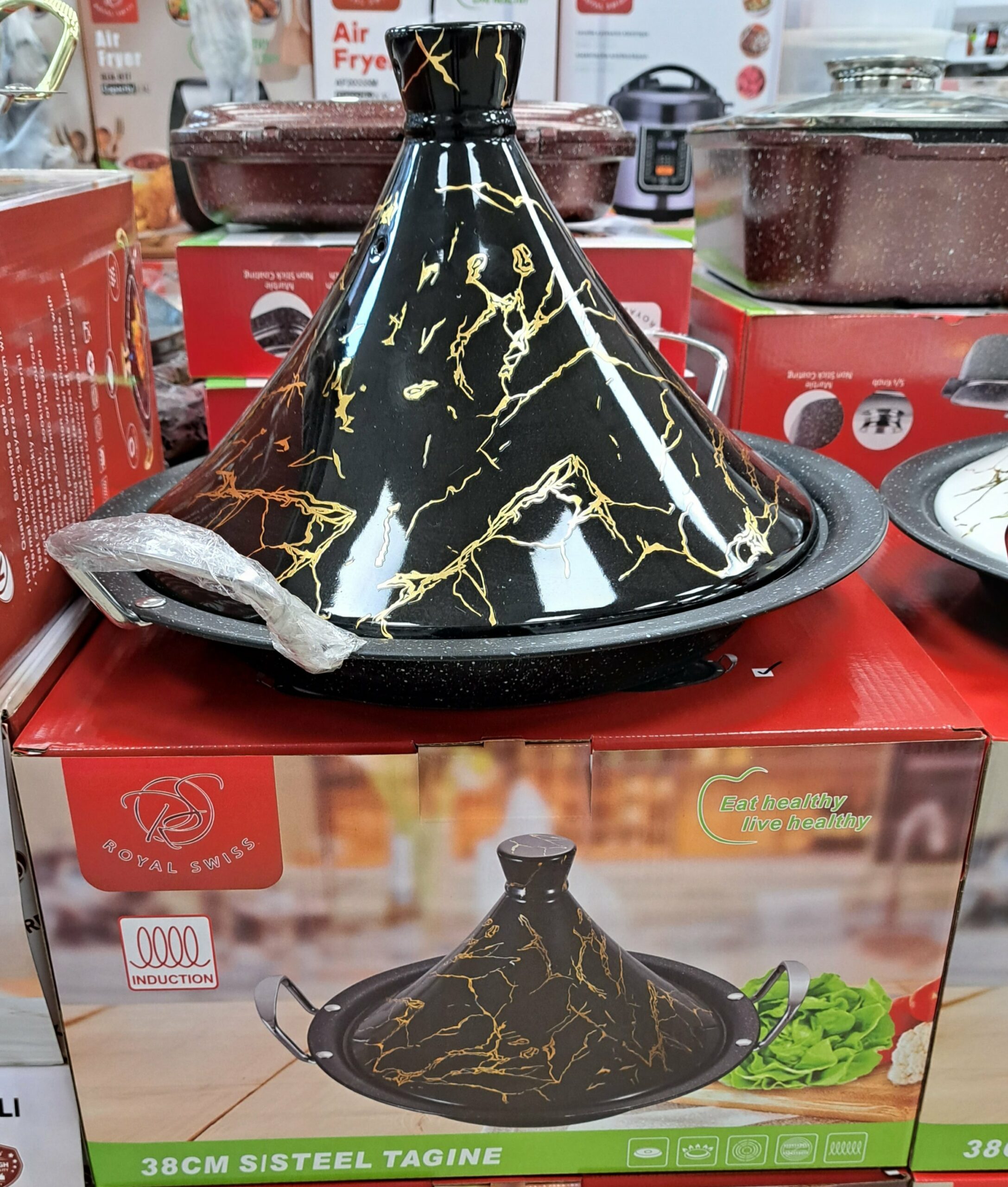 Tajine 38 CM Noir Marbré