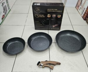 Poêle 3 Pièces + 1 Manche Adaptatif Rs - Noir