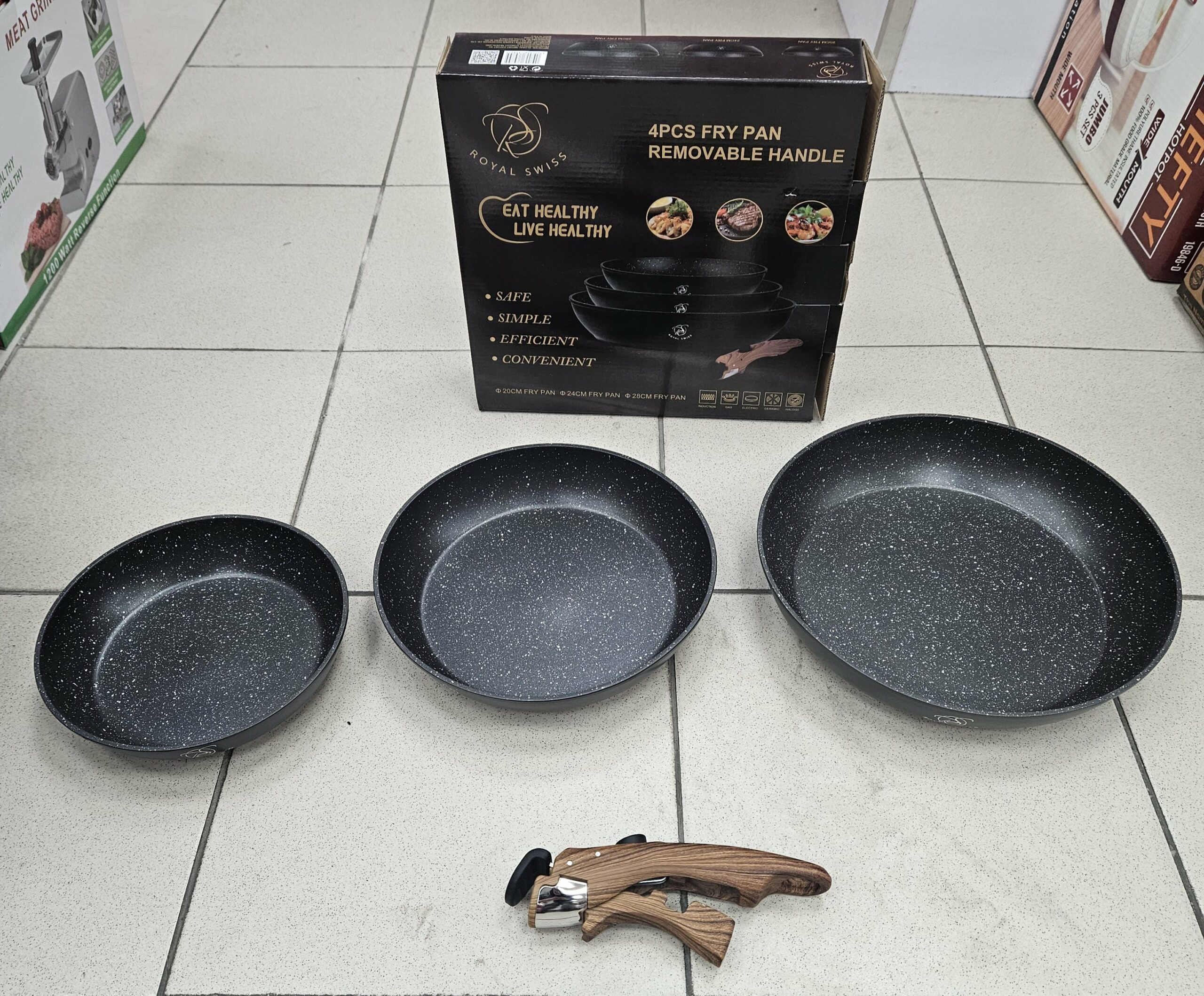 Poêle 3 Pièces + 1 Manche Adaptatif Rs - Noir