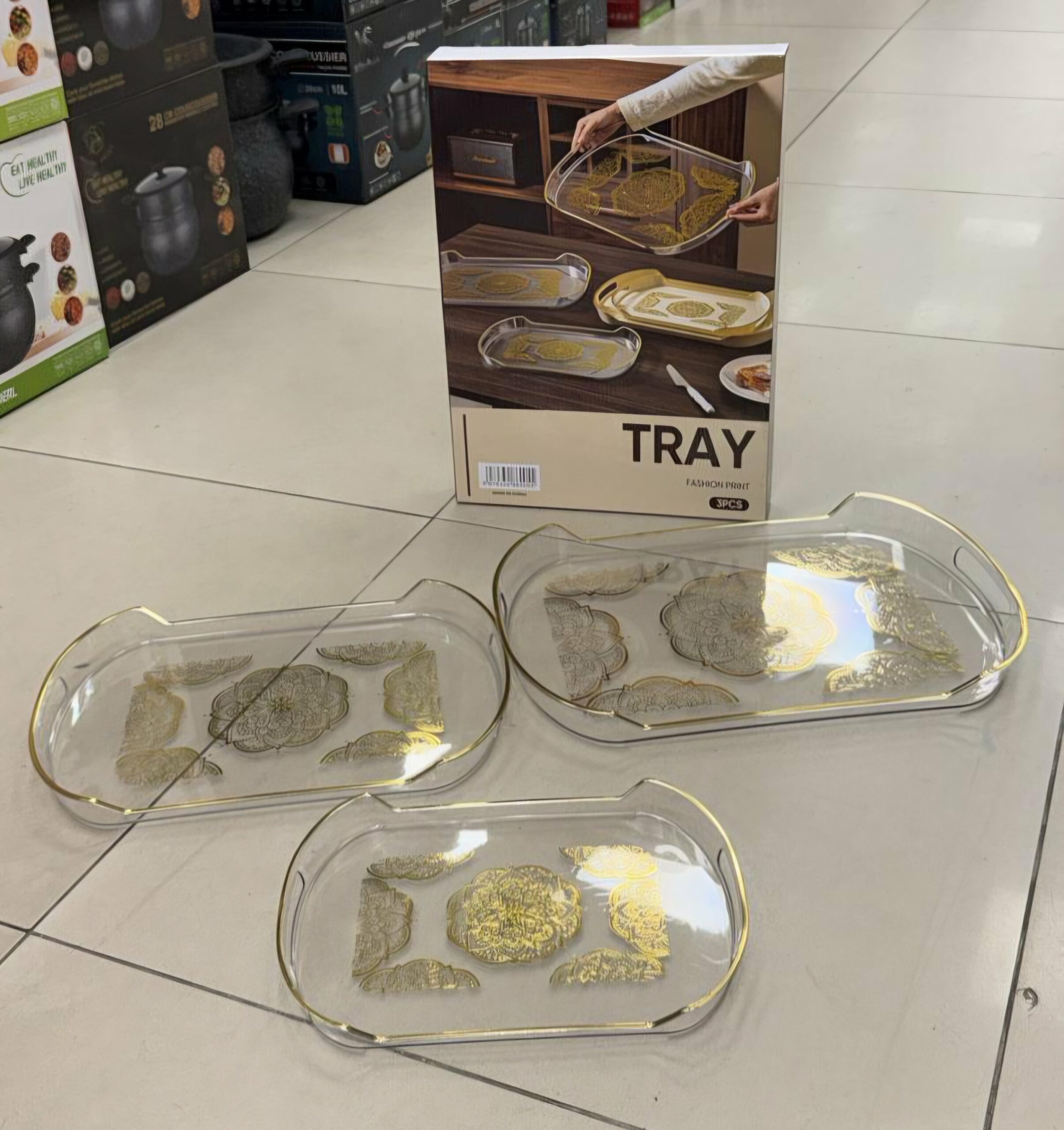 Plateau 3pcs transparent rectangle en plastique - YS-E16