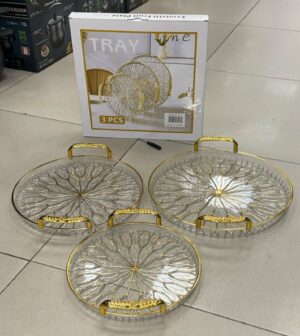 Plateau 3pcs rond Gold avec poignet - YS-E19