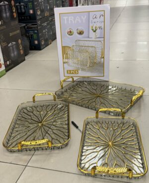 Plateau 3pcs rectangle Gold avec poignet - YS-E21