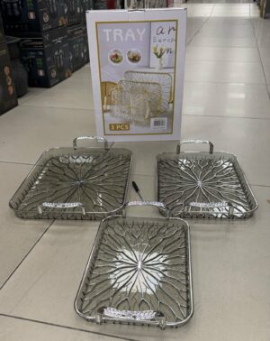 Plateau 3pcs rectangle Silver avec poignet - YS-E22