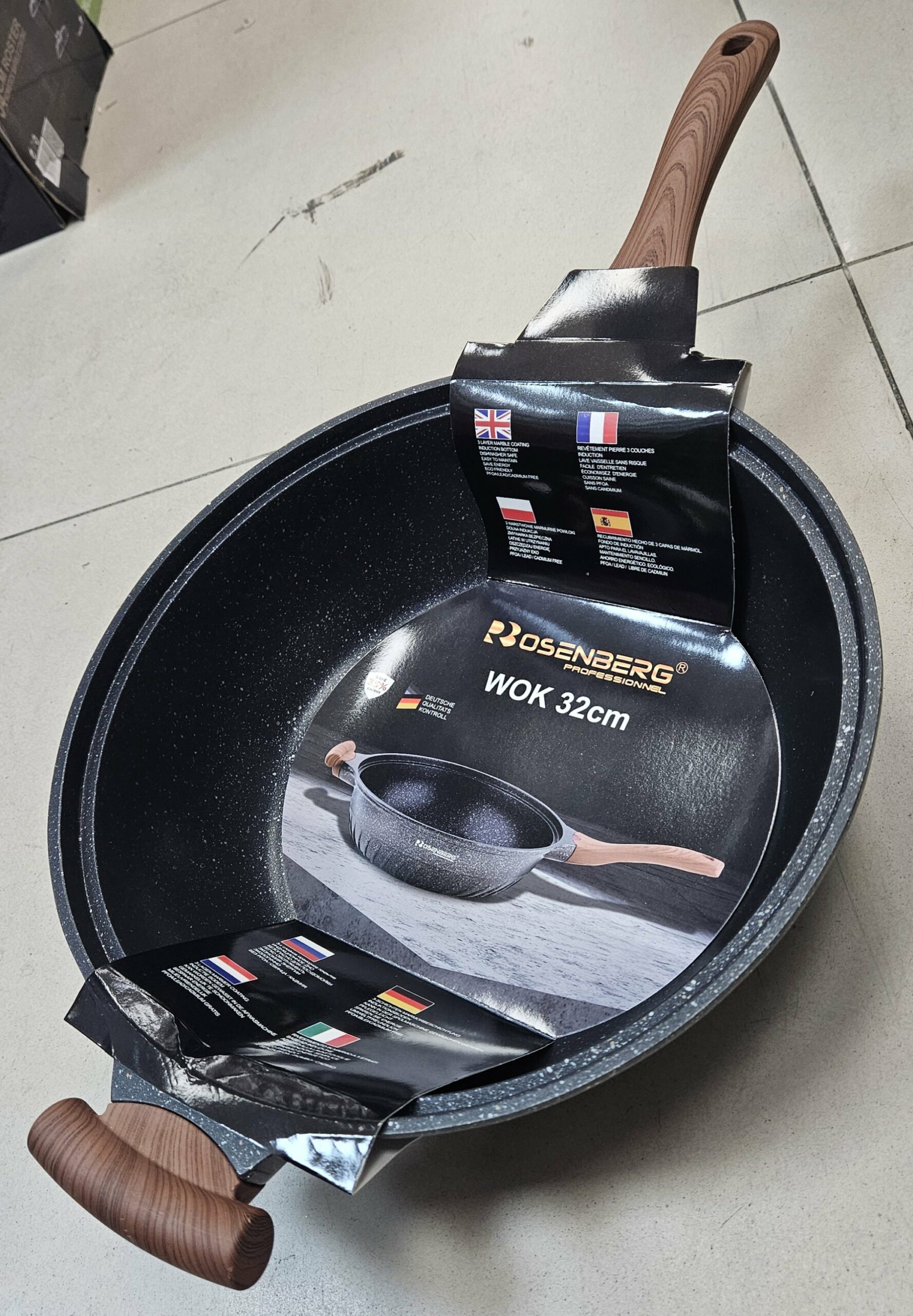 Wok 32 CM avec Manche en Bois et Hanse