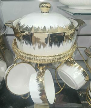 Soupière en porcelaine + 6 bol + support