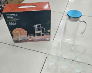 Carafe + 6 verres rayé transparent