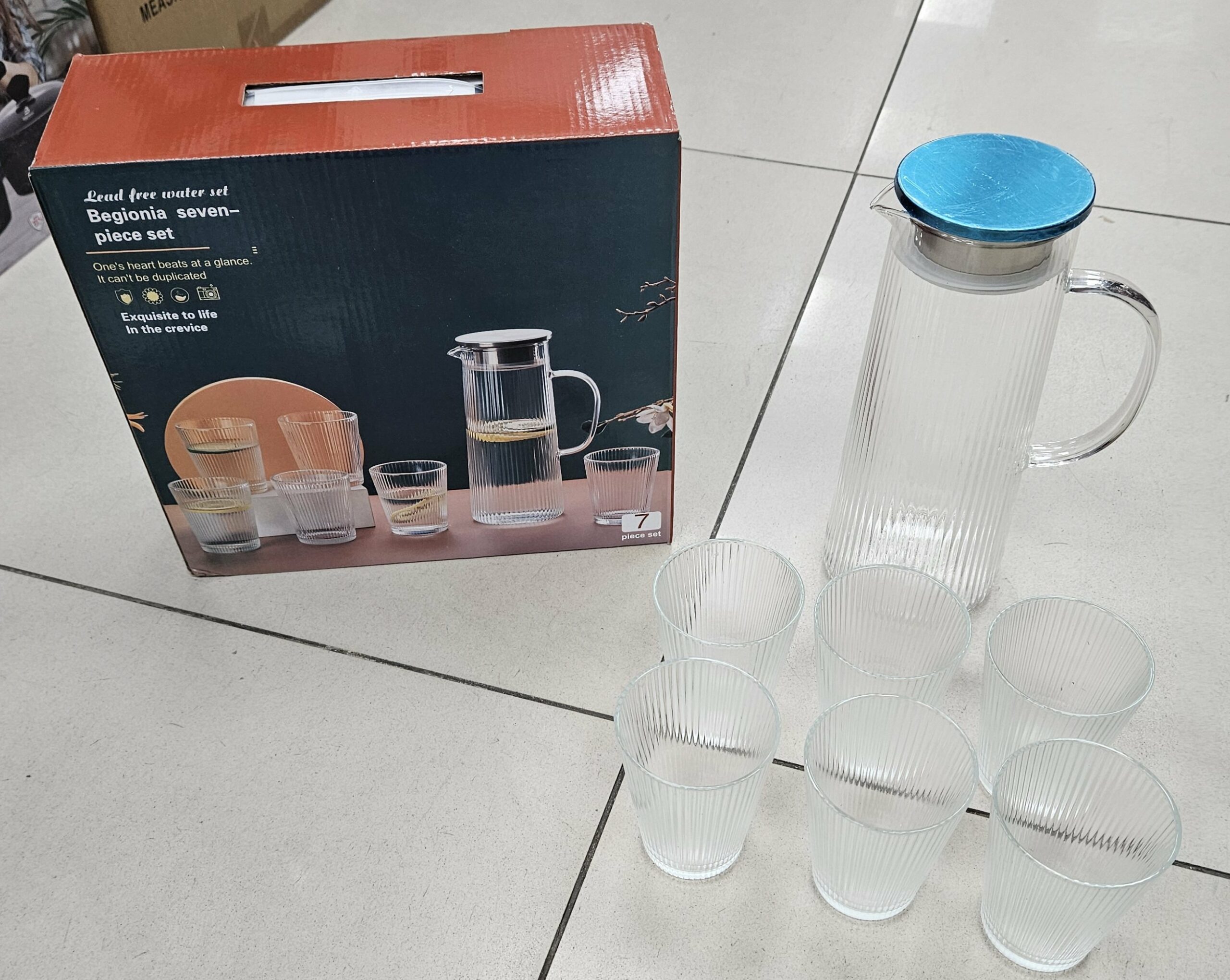 Carafe + 6 verres rayé transparent