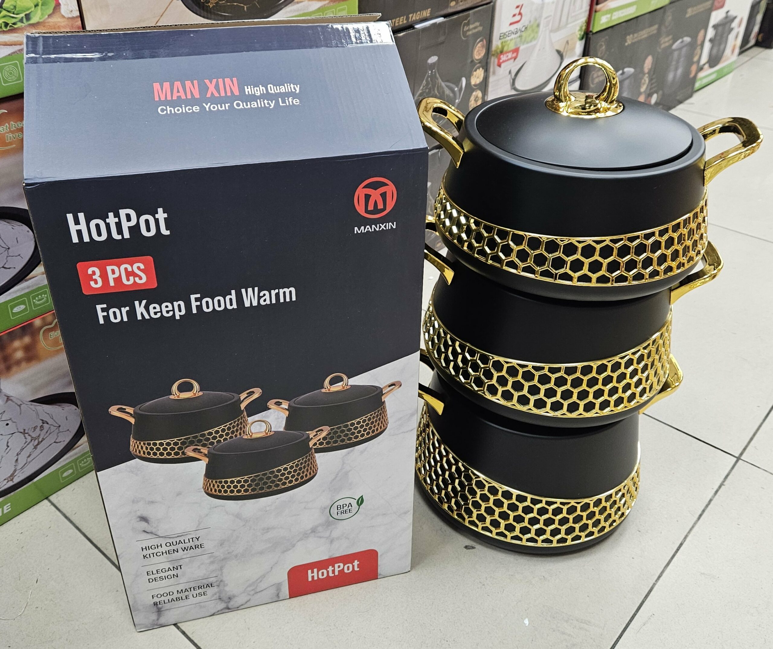 Thermos Alimentaire 2L+2.5L+3L Noir+Gold