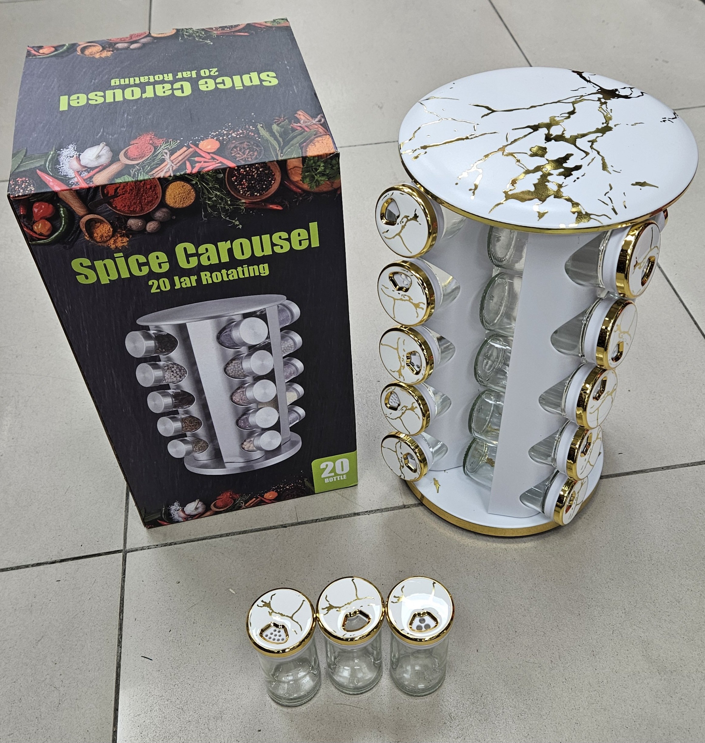 Caroussel à épices 20pcs blanc/marbré