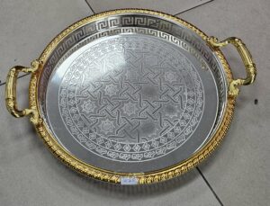 Plateau Rond avec poignet 38cm - Silver+Gold - YS-W10