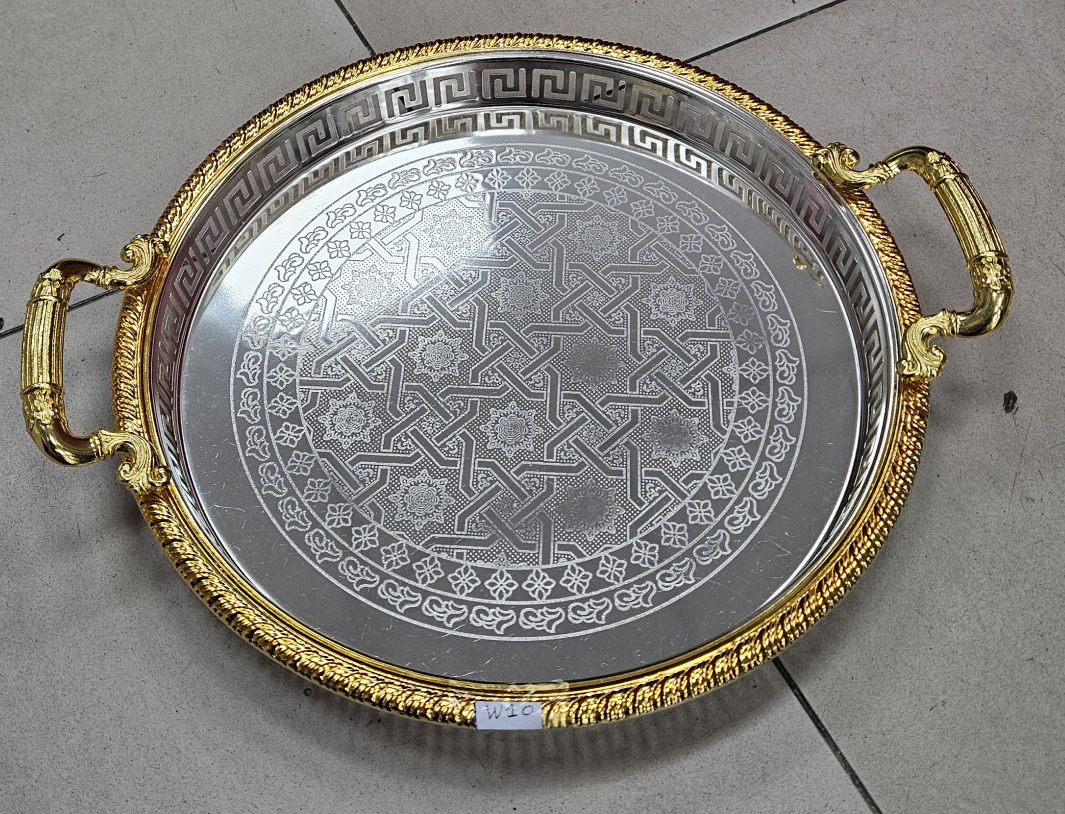 Plateau Rond avec poignet 38cm - Silver+Gold - YS-W10