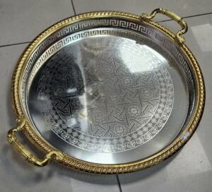 Plateau Rond avec poignet 45cm - Silver+Gold - YS-W13
