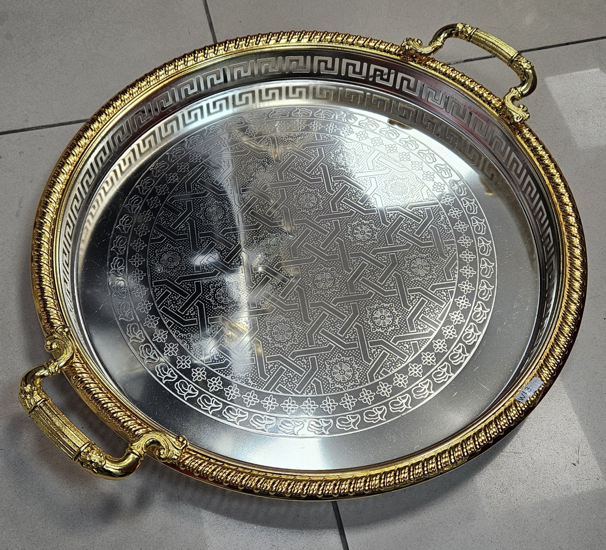 Plateau Rond avec poignet 45cm - Silver+Gold - YS-W13