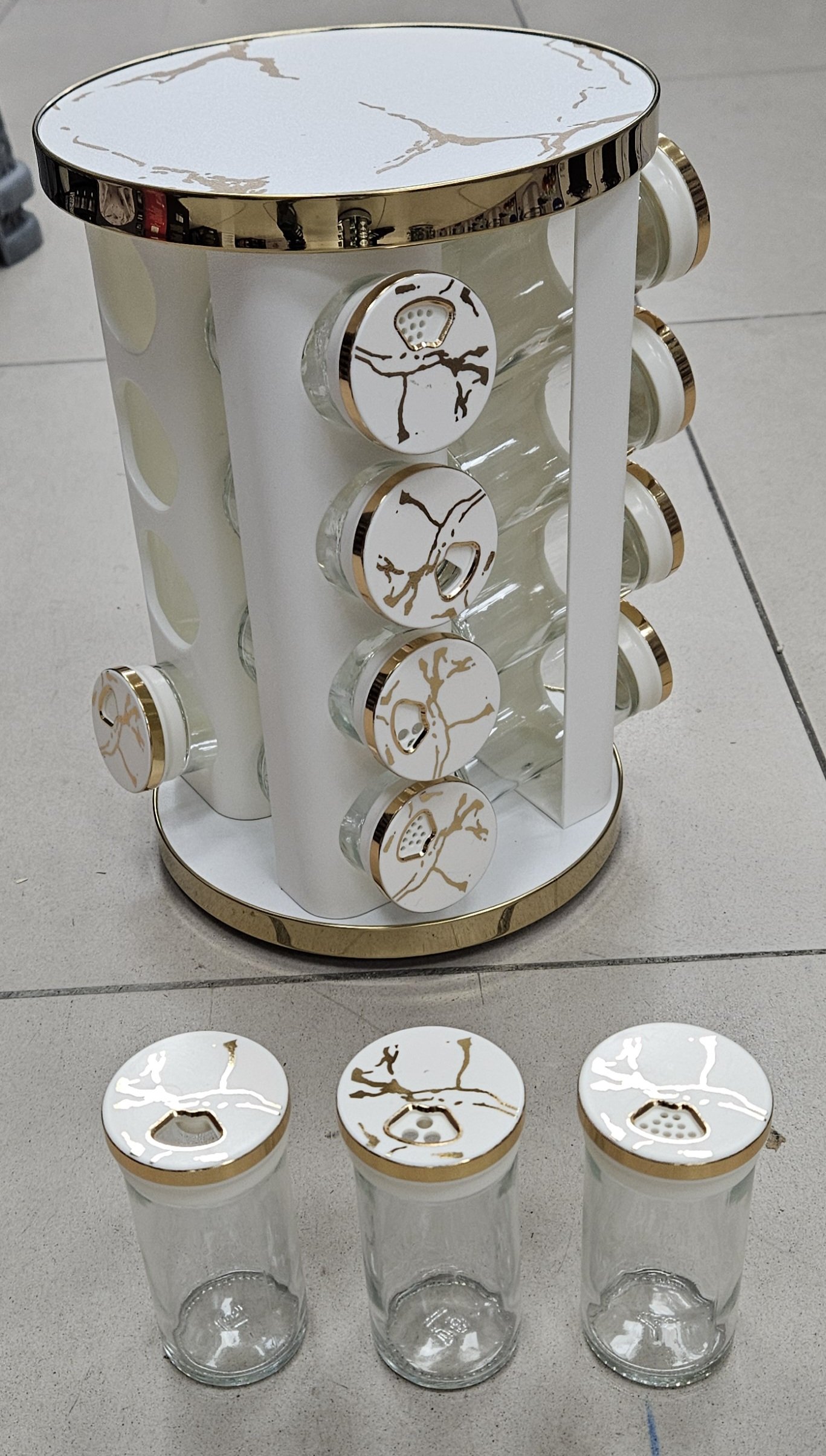 Caroussel à épices 16pcs - Blanc/Marbré - YS-D13