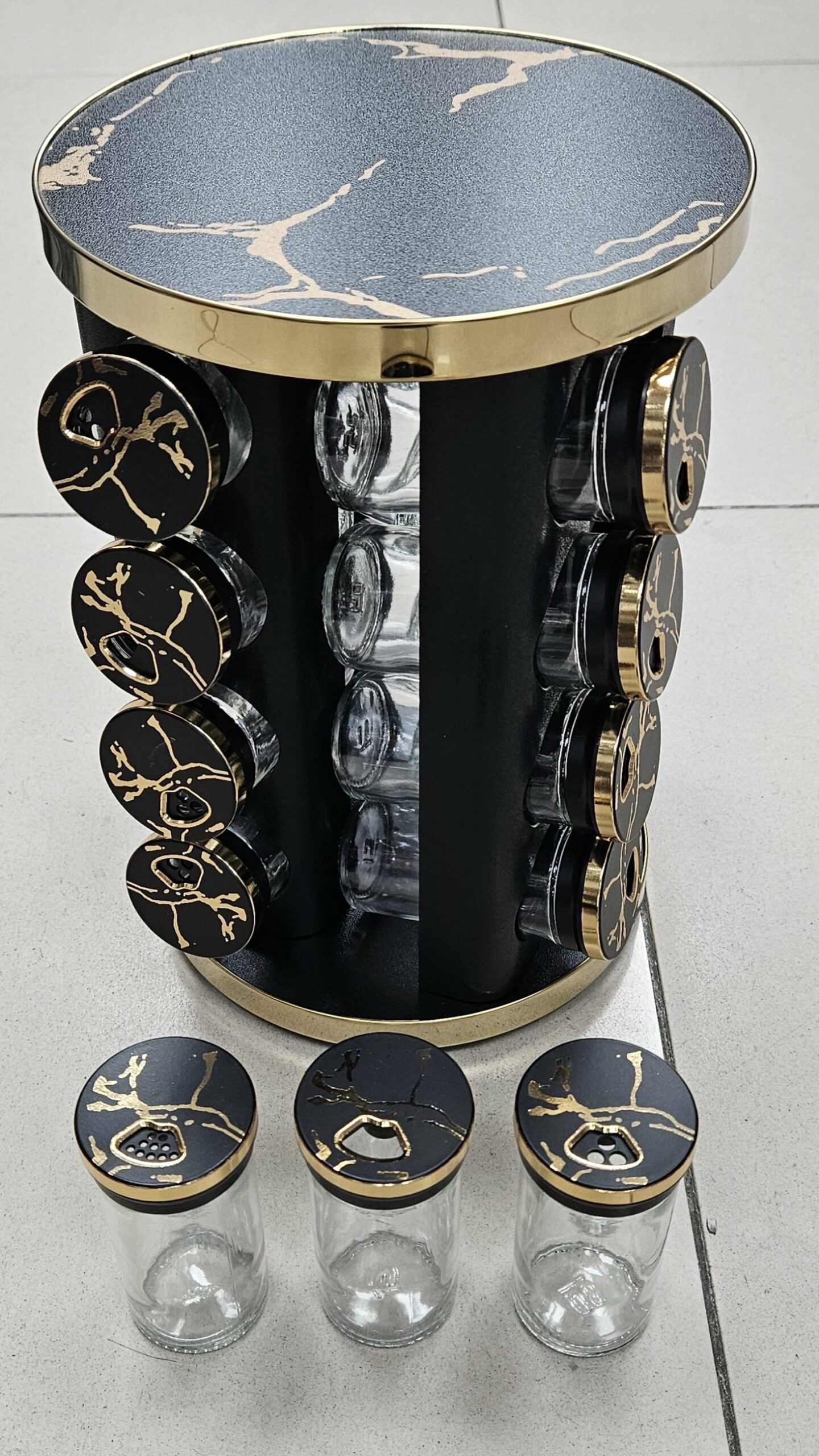 Caroussel à épices 16pcs - Noir/Marbré - YS-D10