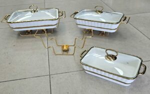 Plat en porcelaine 3pcs + support garde au chaud - Gold - YS-T76