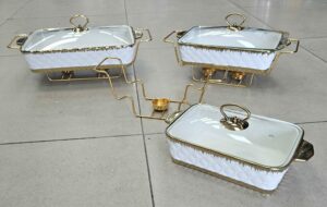 Plat en porcelaine 3pcs + support garde au chaud - Gold - YS-T75
