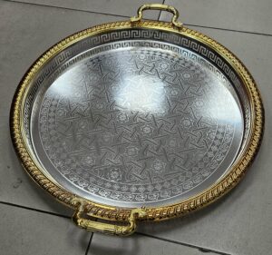 Plateau Rond avec poignet 55cm - Silver+Gold - YS-W16
