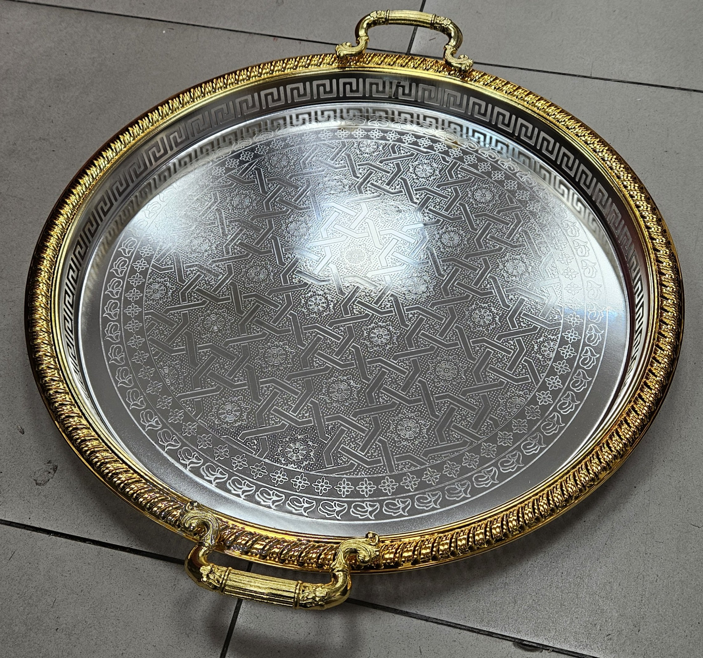 Plateau Rond avec poignet 55cm - Silver+Gold - YS-W16