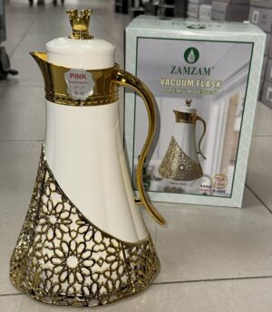 Thermos 1L Beige/Doré robe montante- intérieur verre rose