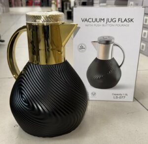 Thermos 1L arrondi Noir - intérieur en verre rose