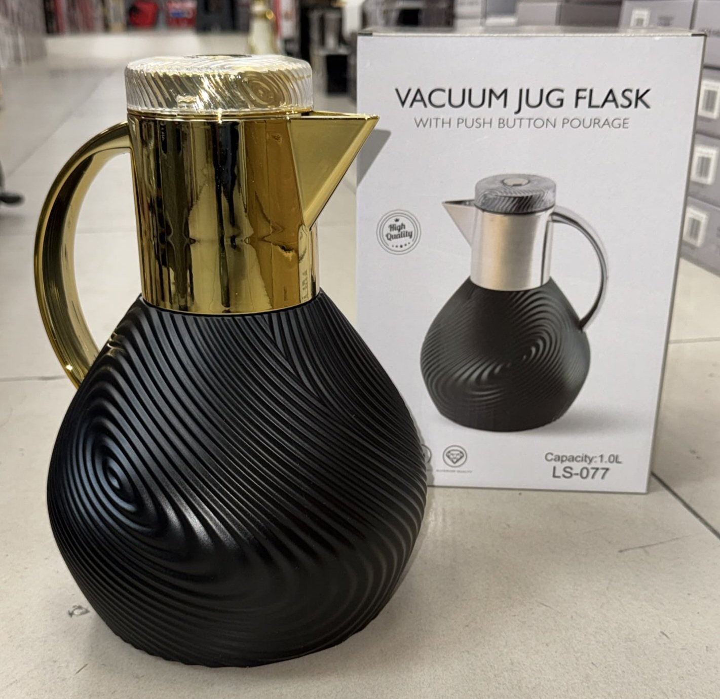 Thermos 1L arrondi Noir - intérieur en verre rose
