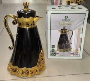 Thermos 1L noir/doré robe basse - extérieure verre rose