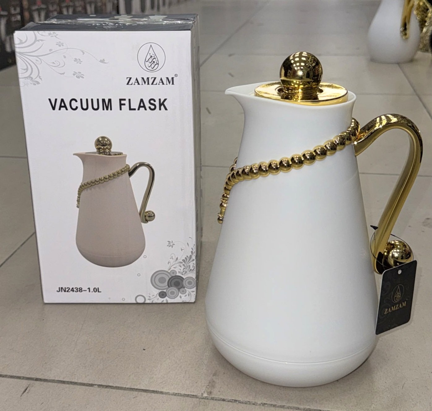 Thermos 1L collier de perle - intérieur verre rose