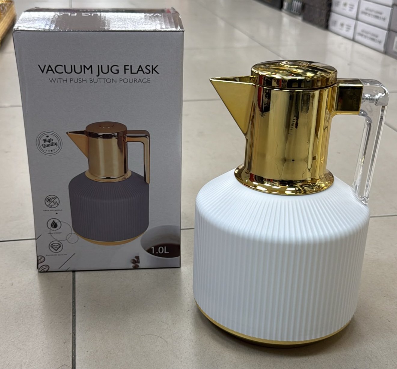 Thermos 1L Rayé/Blanc - intérieur verre rose