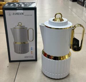 Thermos 1L Blanc/doré - intérieur verre rose