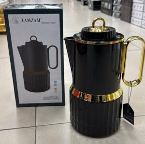 Thermos 1L noir/doré - intérieur verre rose