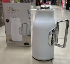 Thermos 1L Blanc/silver - intérieur verre rose