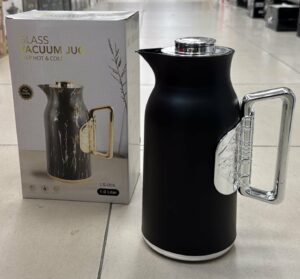 Thermos 1L noir/silver - intérieur verre rose