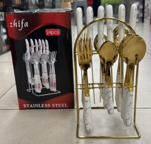 Ménagère 24pcs Blanc Marbré / Doré