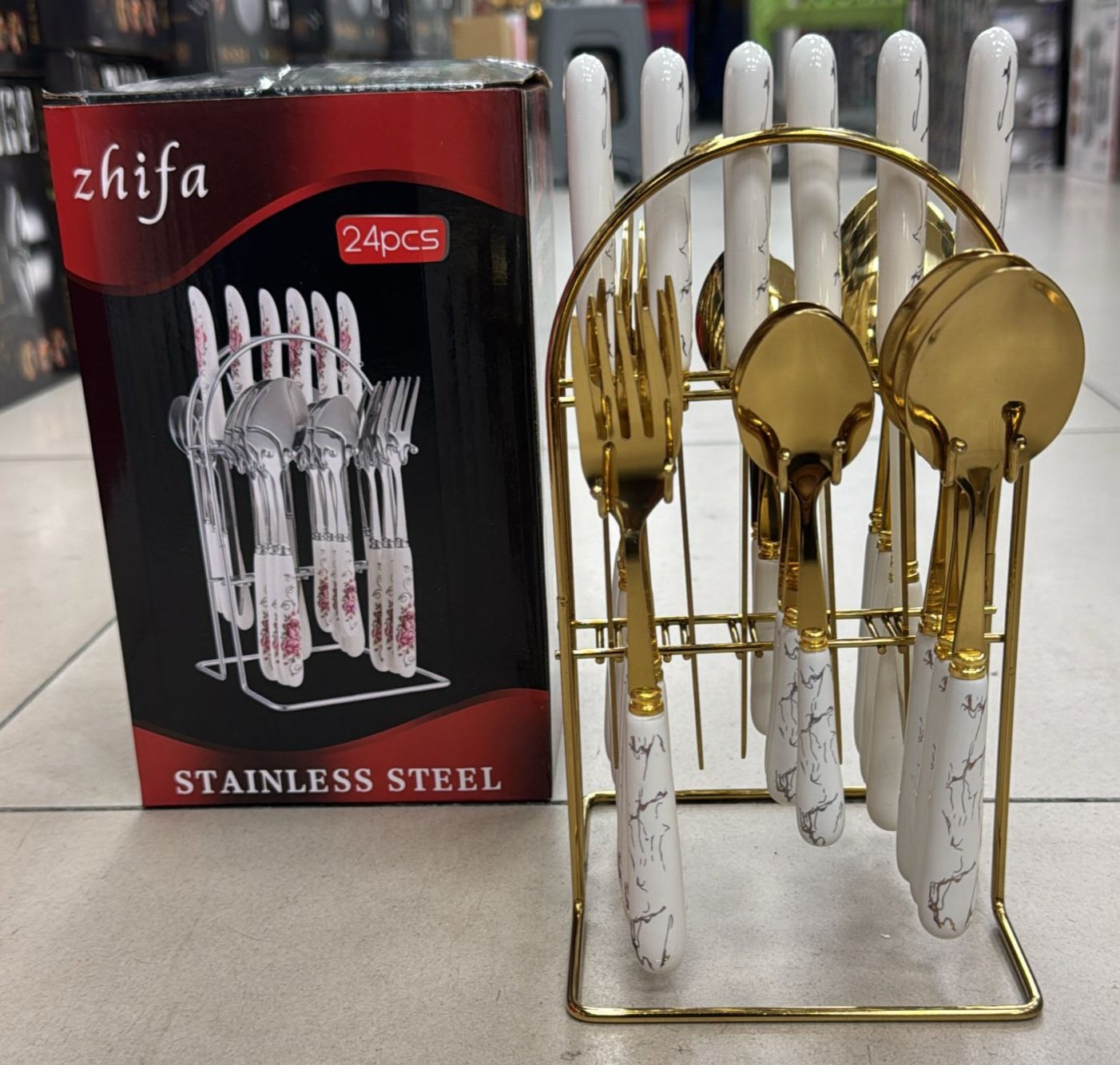 Ménagère 24pcs Blanc Marbré / Doré